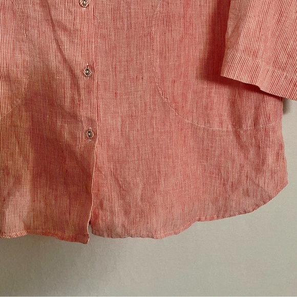 Chico's Linen Longline Button Down Striped Tunic Top Lagenlook Beachy - Picture 7 of 15